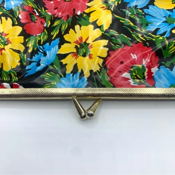 Vintage 60s Floral Kiss Lock Coin Purse Retro Mod Flower Makeup Bag - Picture 5 of 10